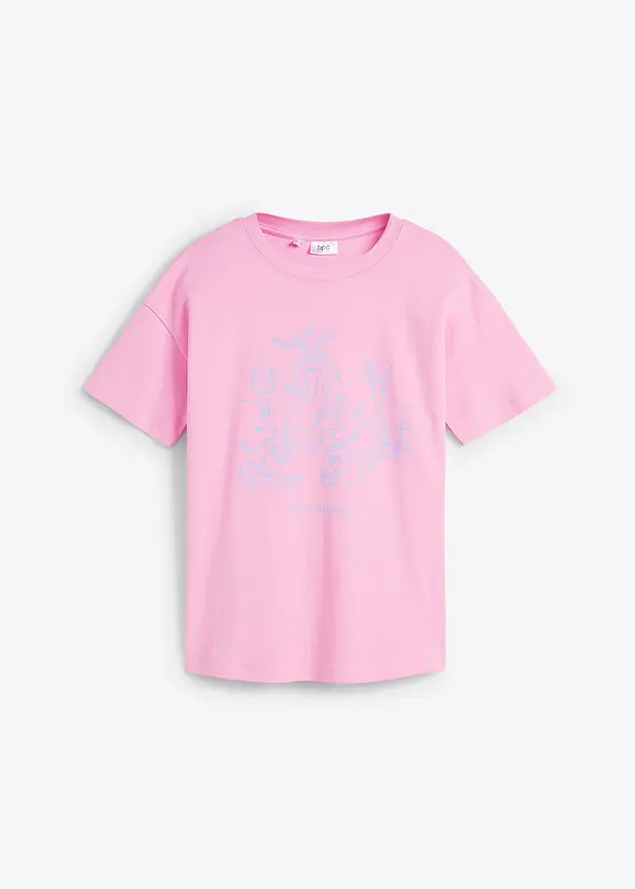 Oversized T-Shirt aus Bio-Baumwolle in rosa von vorne - bonprix