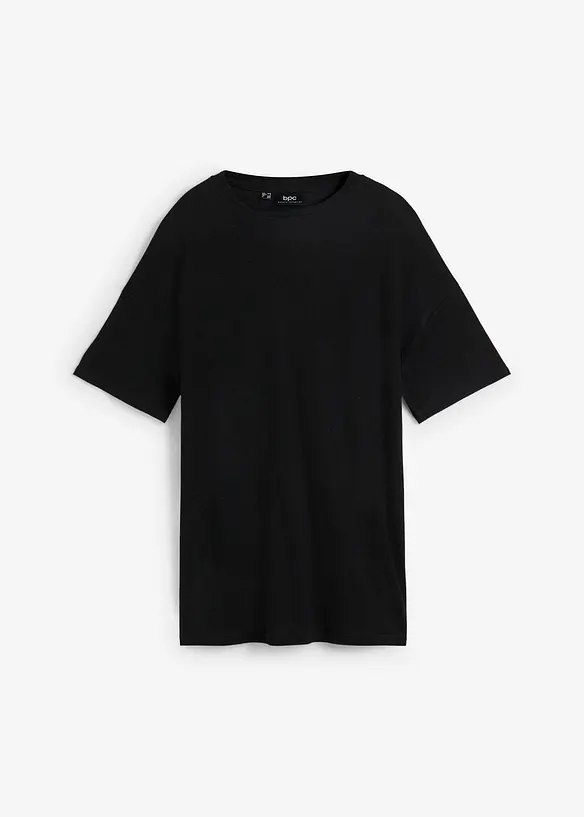 T-Shirt mit Leinen in schwarz von vorne - bpc bonprix collection