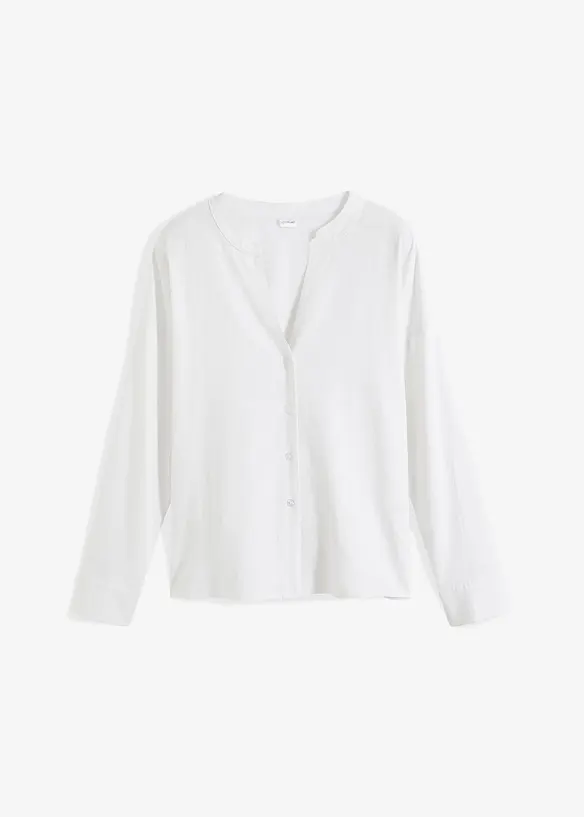 Leinen-Bluse in weiß von vorne - BODYFLIRT