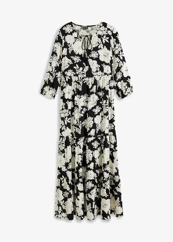 Maxikleid aus fließender Viskose in schwarz von vorne - bonprix