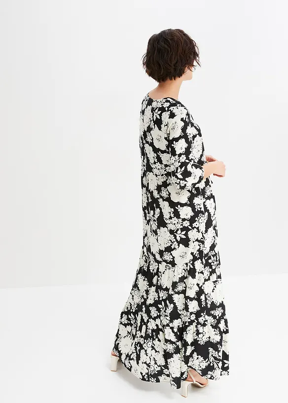 Maxikleid aus fließender Viskose in schwarz von hinten (Totalaufnahme) - bonprix