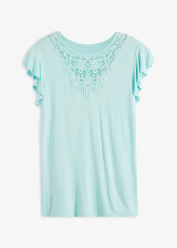 Shirt mit Spitze in blau von vorne - BODYFLIRT