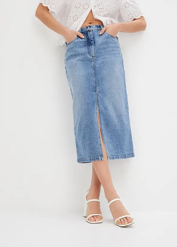Jeansrock mit Schlitz in blau von vorne - bonprix