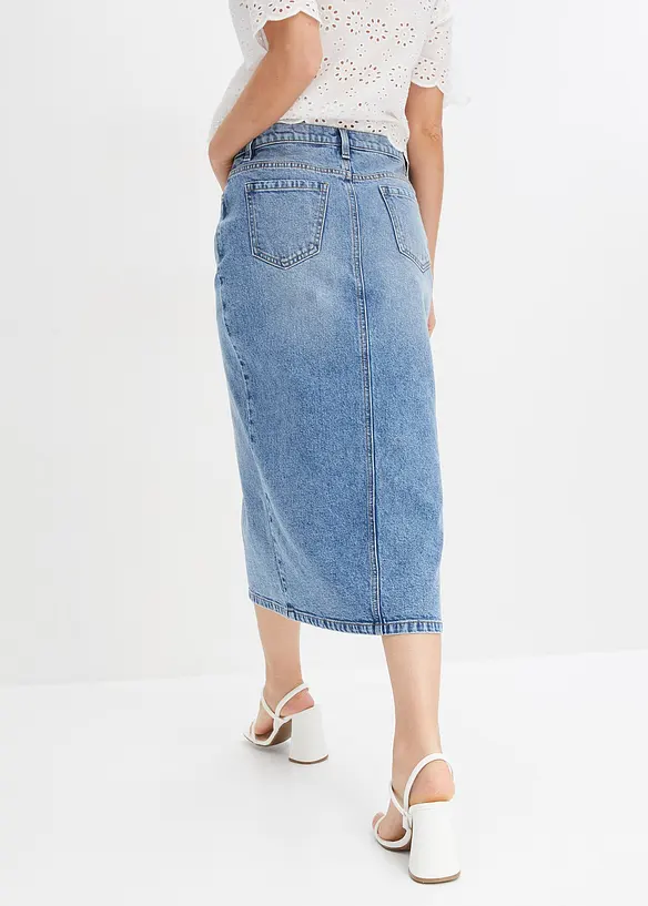Jeansrock mit Schlitz in blau von hinten - bonprix