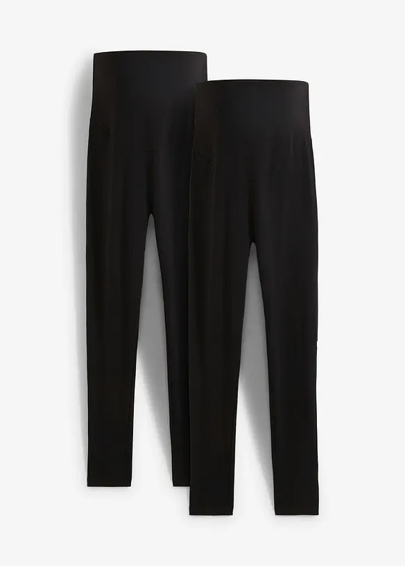 Umstandsleggings aus Bio-Baumwolle (2er Pack) in schwarz von vorne - bonprix