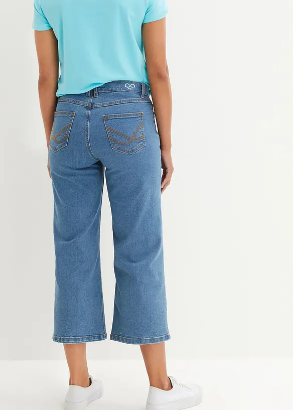 Wide Leg Jeans Mid Waist, cropped in blau von hinten - bonprix