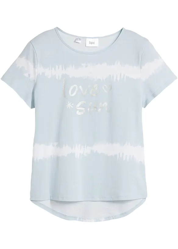 Vokuhila-Shirt aus reiner Bio-Baumwolle in blau von vorne - bonprix