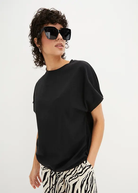 Shirt mit Bindedetail am Saum aus Baumwolle-Viskose-Mix in schwarz von vorne (im Anschnitt) - bonprix Shirt mit Bindedetail am Saum aus Baumwolle-Viskose-Mix in schwarz von vorne (im Anschnitt) - bonprix
