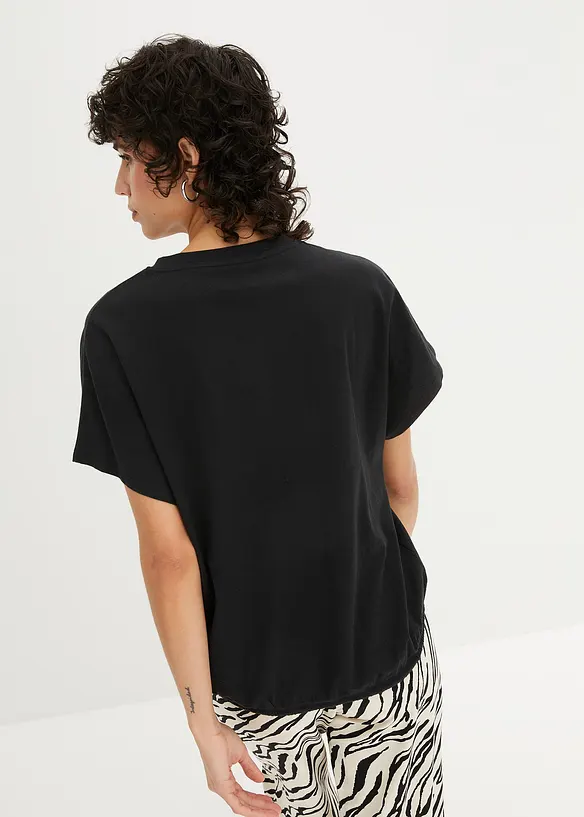 Shirt mit Bindedetail am Saum aus Baumwolle-Viskose-Mix in schwarz von hinten (im Anschnitt) - bonprix Shirt mit Bindedetail am Saum aus Baumwolle-Viskose-Mix in schwarz von hinten (im Anschnitt) - bonprix