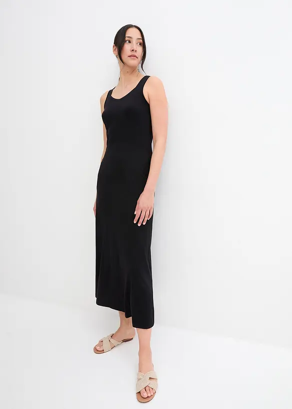 Maxikleid aus Baumwoll- Viskose Mischung in schwarz von vorne (Totalaufnahme) - bonprix