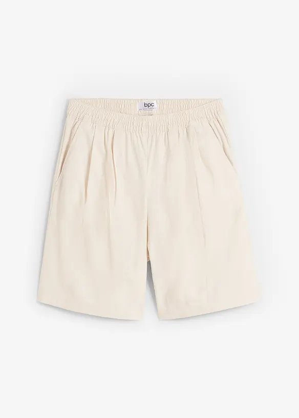 Weite Shorts mit Bundfalten mit Leinen mit High-Waist-Bequembund in beige von vorne - bpc bonprix collection