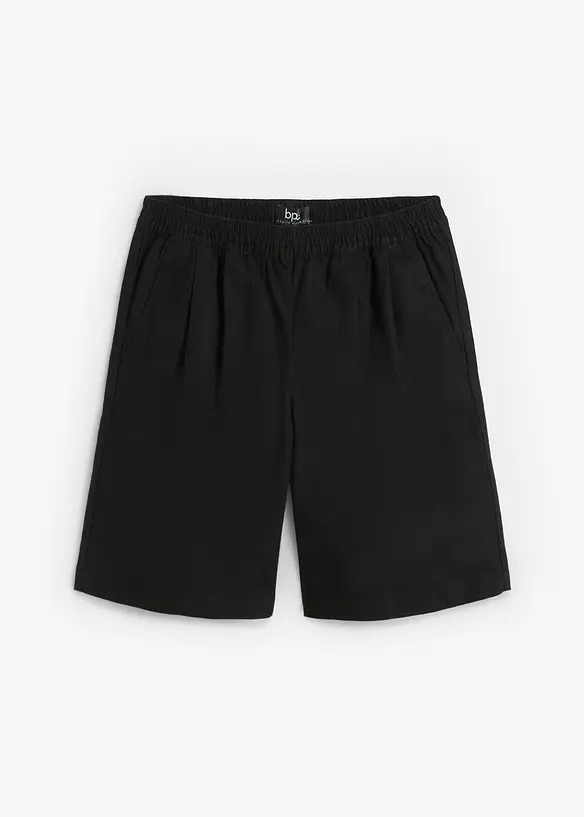 Weite Shorts mit Bundfalten mit Leinen mit High-Waist-Bequembund in schwarz von vorne - bpc bonprix collection