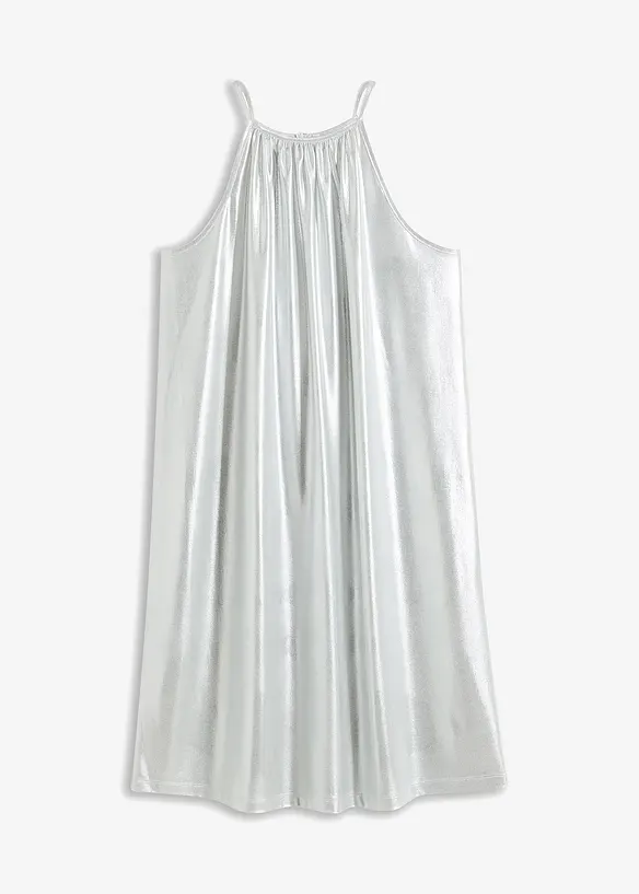 Neckholder-Kleid im Metallic Look in silber von vorne - RAINBOW