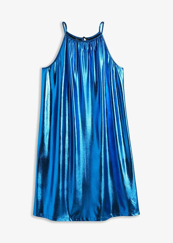 Neckholder-Kleid im Metallic Look in blau von vorne - RAINBOW