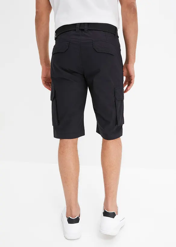 Cargo-Bermuda mit Dehnbund und Gürtel in Regular Fit in schwarz von hinten - bonprix