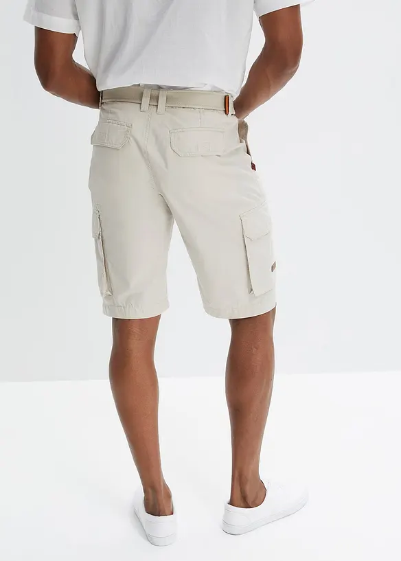 Cargo-Bermuda mit Dehnbund und Gürtel in Regular Fit in grau von hinten - bonprix