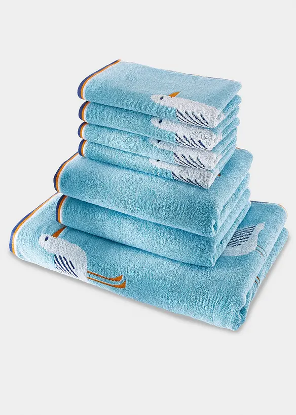 Baumwoll-Handtuch mit Möwen Design in blau - bonprix