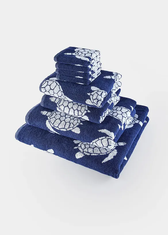 Baumwoll-Handtuch mit Schildkrötenmuster in blau - bonprix