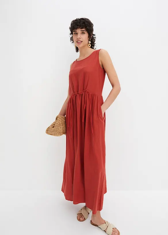 Maxikleid aus leichtem Leinen-Viskose-Mix in rot von vorne (Totalaufnahme) - bonprix