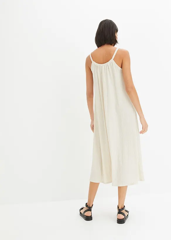 Trägerkleid aus leichtem Crêpe in beige von hinten (Totalaufnahme) - bonprix