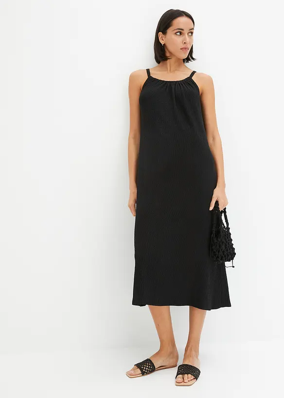 Trägerkleid aus leichtem Crêpe in schwarz von vorne (Totalaufnahme) - bonprix Trägerkleid aus leichtem Crêpe in schwarz von vorne (Totalaufnahme) - bonprix