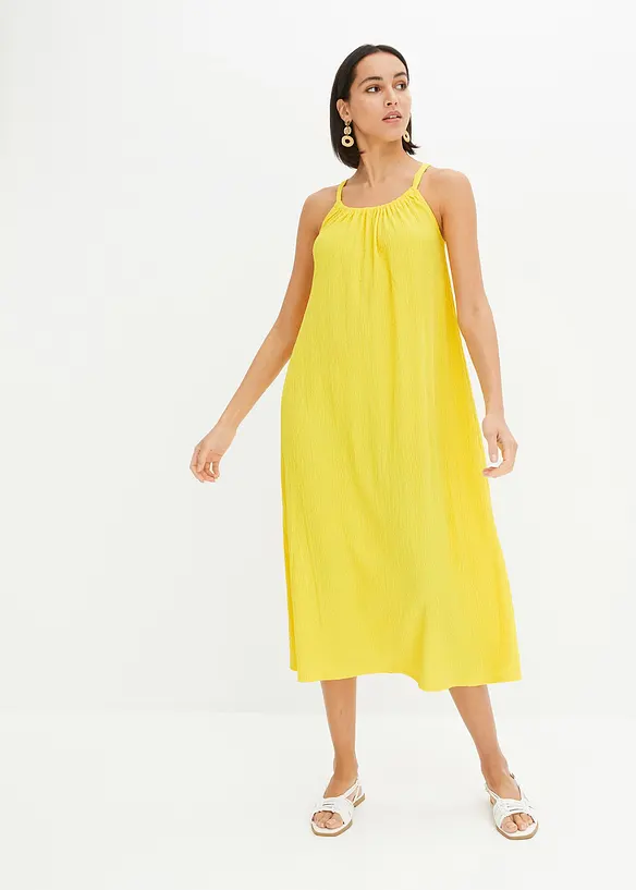 Trägerkleid aus leichtem Crêpe in gelb von vorne (Totalaufnahme) - bonprix