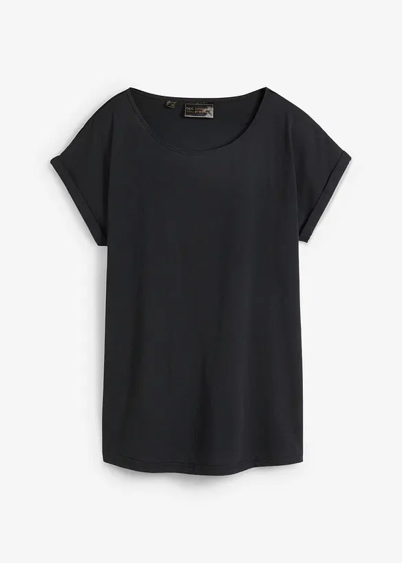 Shirt mit Seidenanteil in schwarz von vorne - bonprix