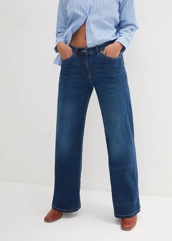 Wide-Leg-Jeans Mid Waist, Bequembund in blau von vorne - bonprix