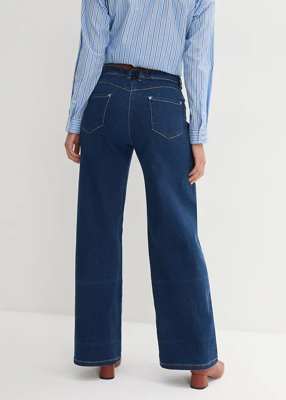 Wide-Leg-Jeans Mid Waist, Bequembund in blau von hinten - bonprix