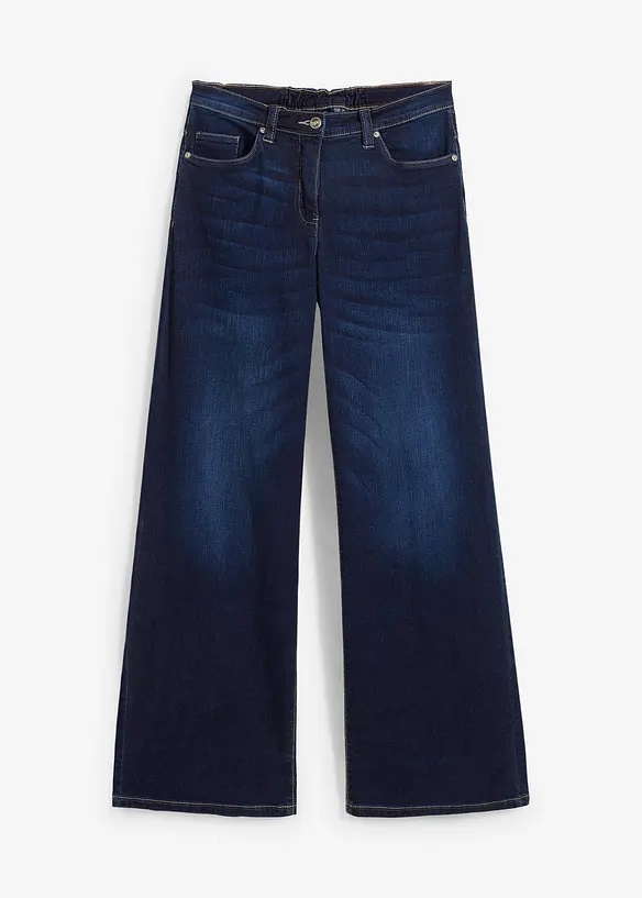 Wide Leg Jeans Mid Waist, Culotte in blau von vorne - bonprix