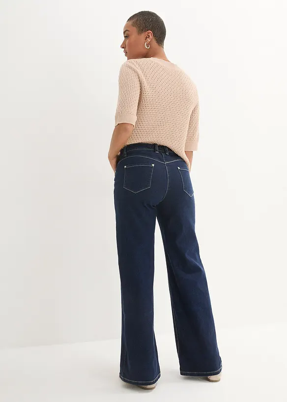 Wide-Leg-Jeans Mid Waist, Bequembund in blau von hinten - bonprix