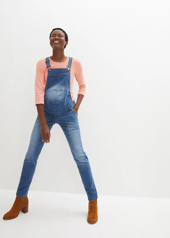 Umstands-Latzhose, Straight Leg in blau von vorne - bonprix