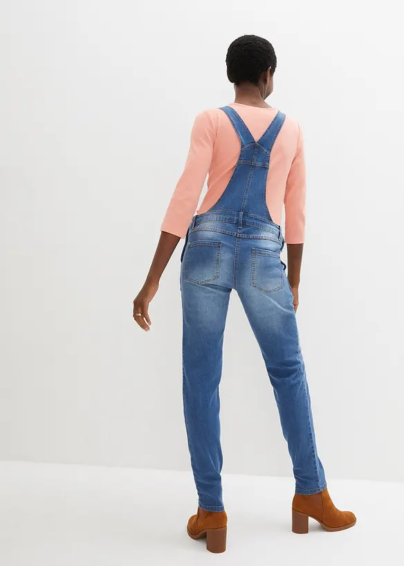 Umstands-Latzhose, Straight Leg in blau von hinten - bonprix
