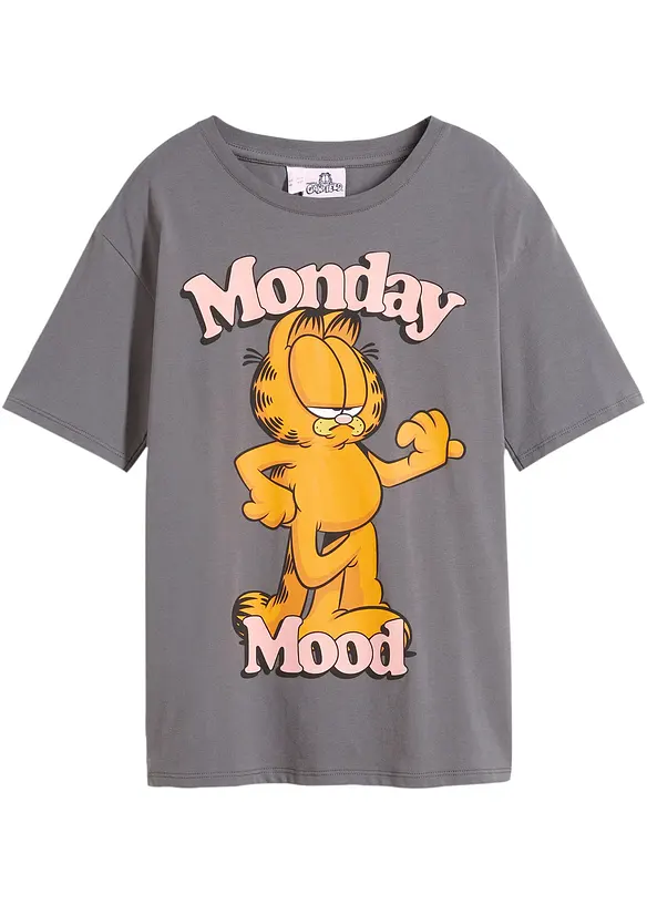 Garfield T-Shirt aus reiner Baumwolle in grau von vorne - Garfield