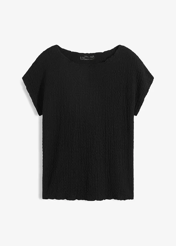 Shirt aus leichtem Crêpe in schwarz von vorne - bpc selection