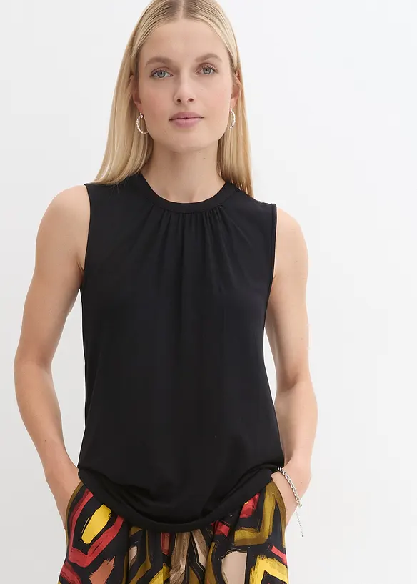 Jersey Blusentop in schwarz von vorne (im Anschnitt) - bonprix