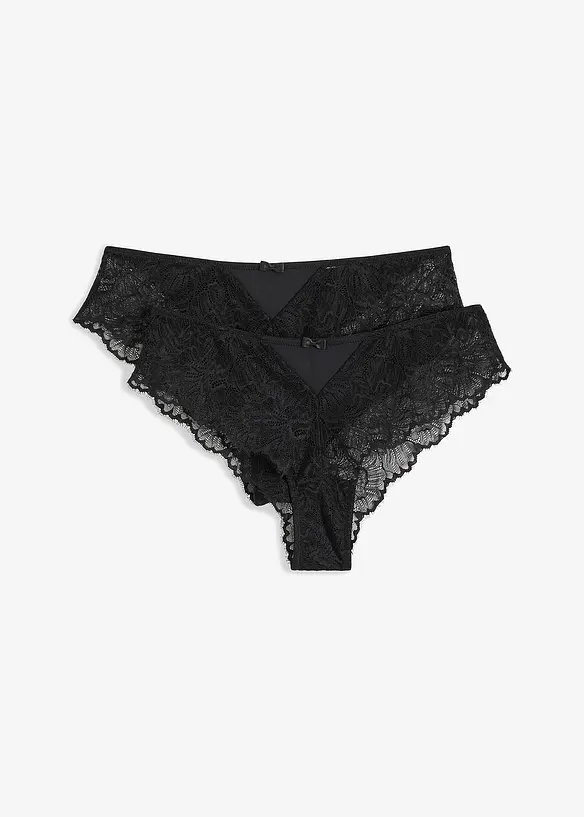 Brazilslip mit zarter Spitze (2er Pack) in schwarz von vorne - bonprix