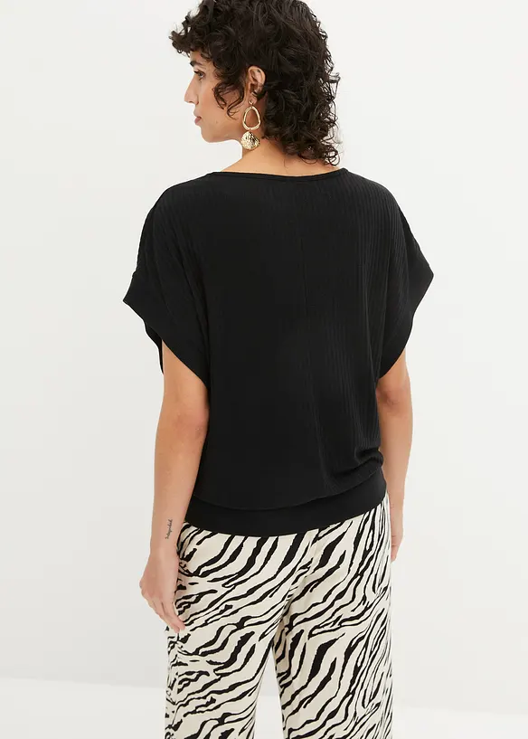 Rippshirt aus Viskose-Mix mit Fledermausärmeln in schwarz von hinten (im Anschnitt) - bonprix