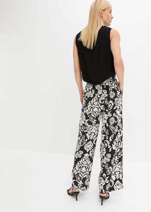 Palazzo-Hose mit Bequembund in schwarz von hinten - bonprix
