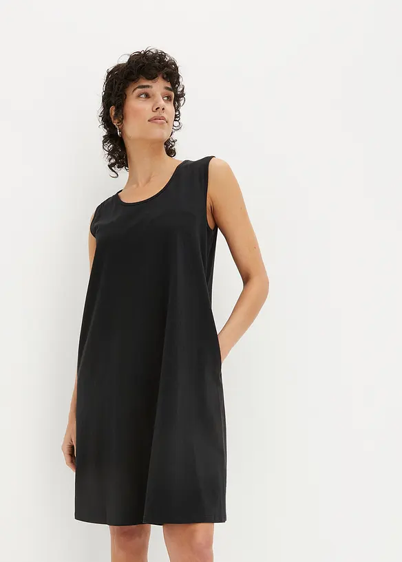 Jerseykleid mit  reiner Bio-Baumwolle in schwarz von vorne (Totalaufnahme) - bonprix