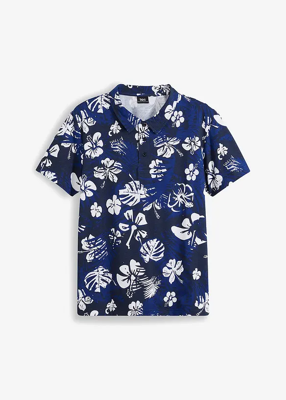 Jersey-Poloshirt aus reiner Bio-Baumwolle in blau von vorne - bonprix