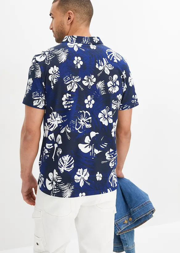 Jersey-Poloshirt aus reiner Bio-Baumwolle in blau von hinten (im Anschnitt) - bonprix