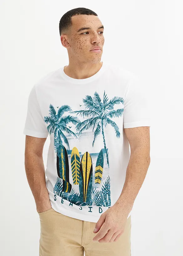 T-Shirt aus reiner Bio-Baumwolle in weiß von vorne (im Anschnitt) - bonprix