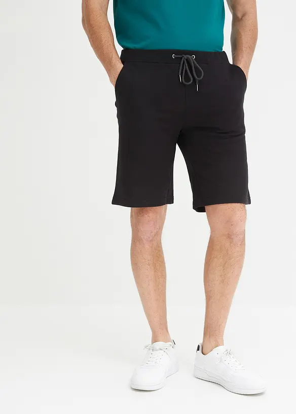 Sweat-Bermuda mit Dehnbund in Regular Fit in schwarz von vorne - bonprix