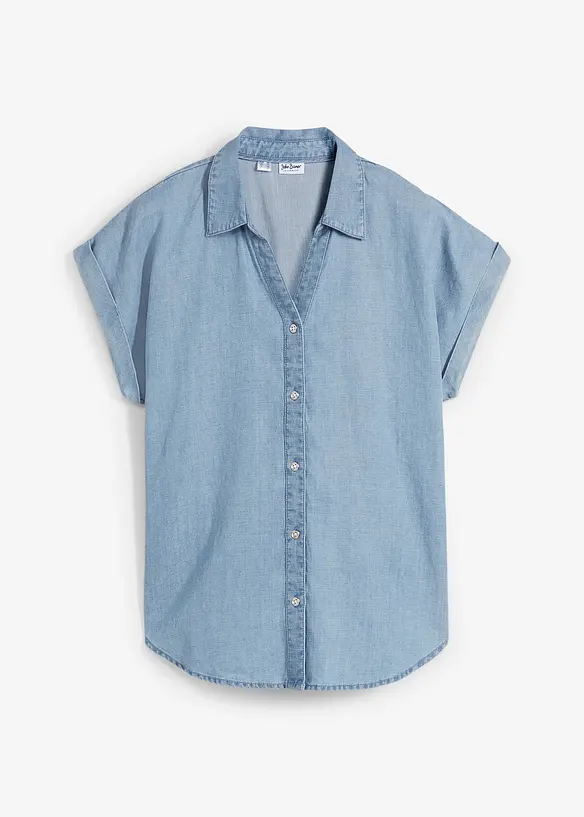 Jeans-Kurzarmbluse mit Leinen in blau von vorne - bonprix Jeans-Kurzarmbluse mit Leinen in blau von vorne - bonprix