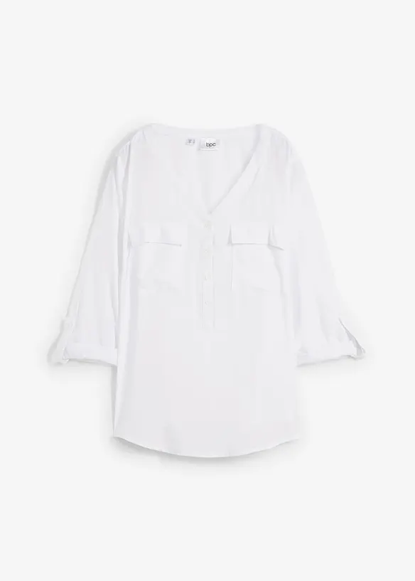 Bluse mit V-Ausschnitt, Langarm in weiß von vorne - bonprix