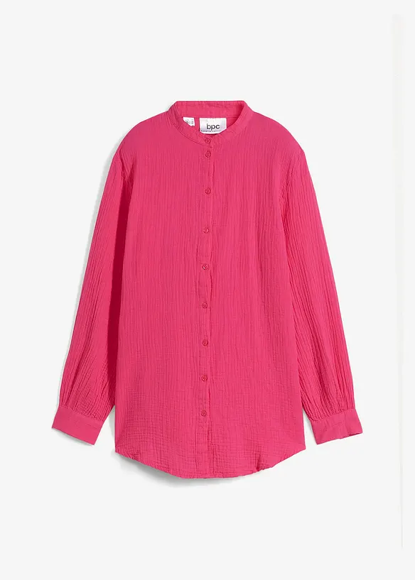 Oversized Musselin-Longbluse aus Baumwolle mit Seitenschlitzen in pink von vorne - bonprix