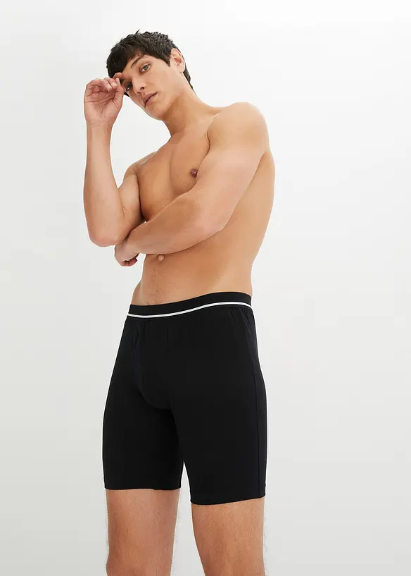 Lange Boxershorts eng mit Baumwolle (3er Pack) in schwarz von vorne - bonprix