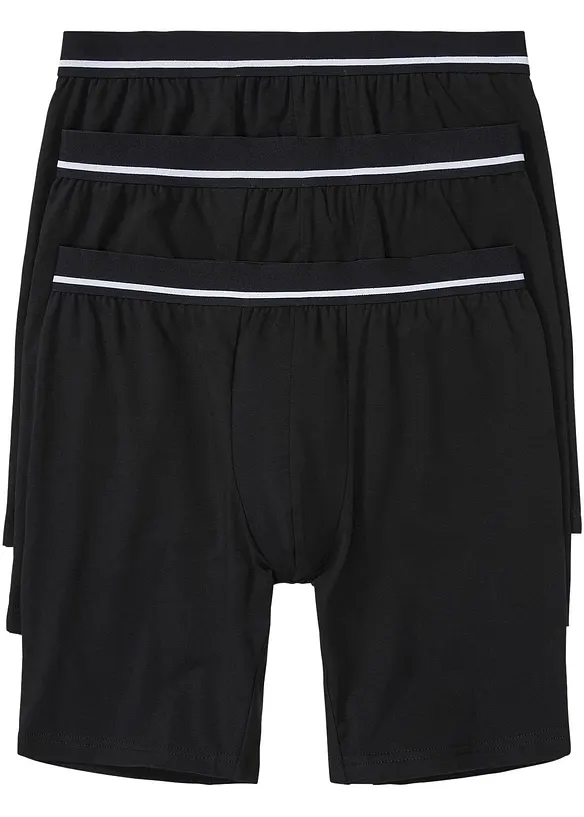 Lange Boxershorts eng mit Baumwolle (3er Pack) in schwarz von vorne - bonprix