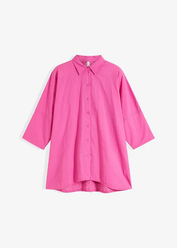 Oversize-Bluse mit Rückteil aus Spitze in pink von vorne - bonprix